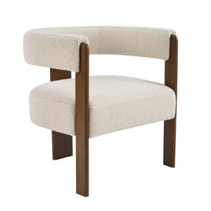 English Elm Modern Boucle Upholstered Dining Chairs with Curved Back and Rubberwood Legs Set of 2 Beige/Dark Walnut N776P498666W
