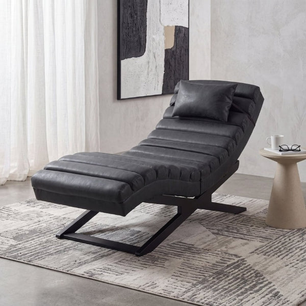 English Elm Modern PU Leather Chaise Lounge with X Base for Living Room or Bedroom Rest N776P498768B