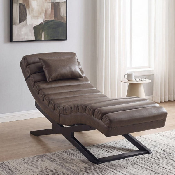 English Elm Modern Faux Leather Chaise Lounge with X Base for Living Room or Bedroom N776P498768D