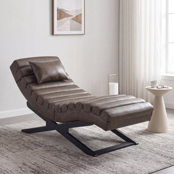 English Elm Modern Faux Leather Chaise Lounge with X Base for Living Room or Bedroom N776P498768D