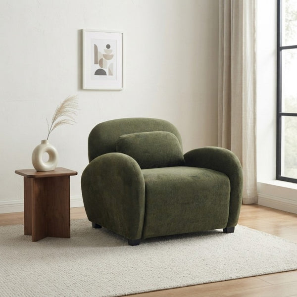English Elm Maxx Plush Accent Armchair Wraparound Back Foam Cushion for Living Room Nooks Black, Olive Green N776P499883G