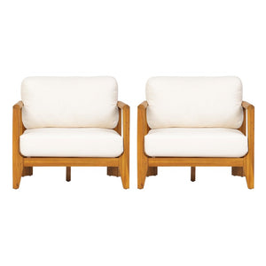 English Elm Boho Handwoven PE Wicker Outdoor Accent Chair Set All Weather Patio Seating Beige/Teak Acacia Wood Set of 2 N776P505070T-2