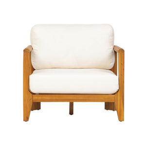 English Elm Boho Handwoven PE Wicker Outdoor Accent Chair Set All Weather Patio Seating Beige/Teak Acacia Wood Set of 2 N776P505070T-2