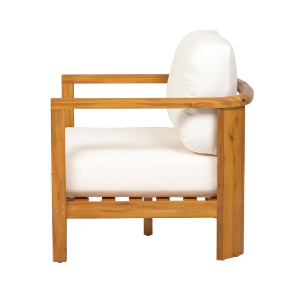 English Elm Boho Handwoven PE Wicker Outdoor Accent Chair Set All Weather Patio Seating Beige/Teak Acacia Wood Set of 2 N776P505070T-2