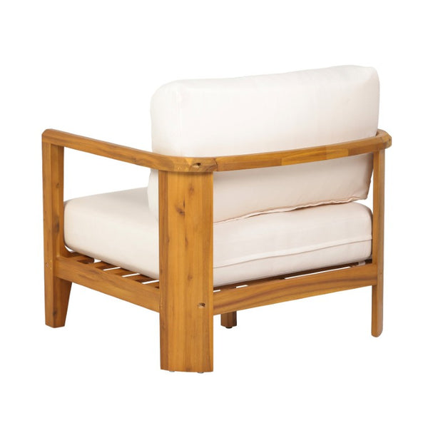English Elm Boho Handwoven PE Wicker Outdoor Accent Chair Set All Weather Patio Seating Beige/Teak Acacia Wood Set of 2 N776P505070T-2
