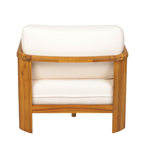 English Elm Boho Handwoven PE Wicker Outdoor Accent Chair Set All Weather Patio Seating Beige/Teak Acacia Wood Set of 2 N776P505070T-2