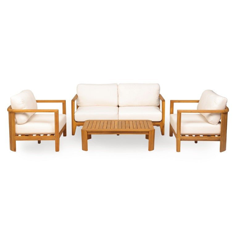 English Elm Elysian Outdoor Acacia Wood 4 Piece Chat Set with Plush Weather Resistant Cushions N776P505070T-2_N776P505071T