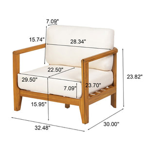 English Elm Boho Handwoven PE Wicker Outdoor Accent Chair Set All Weather Patio Seating Beige/Teak Acacia Wood Single N776P505070T