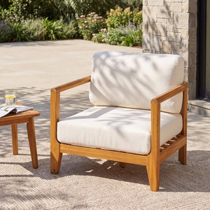 English Elm Boho Handwoven PE Wicker Outdoor Accent Chair Set All Weather Patio Seating Beige/Teak Acacia Wood Single N776P505070T