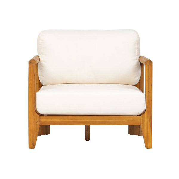 English Elm Boho Handwoven PE Wicker Outdoor Accent Chair Set All Weather Patio Seating Beige/Teak Acacia Wood Single N776P505070T