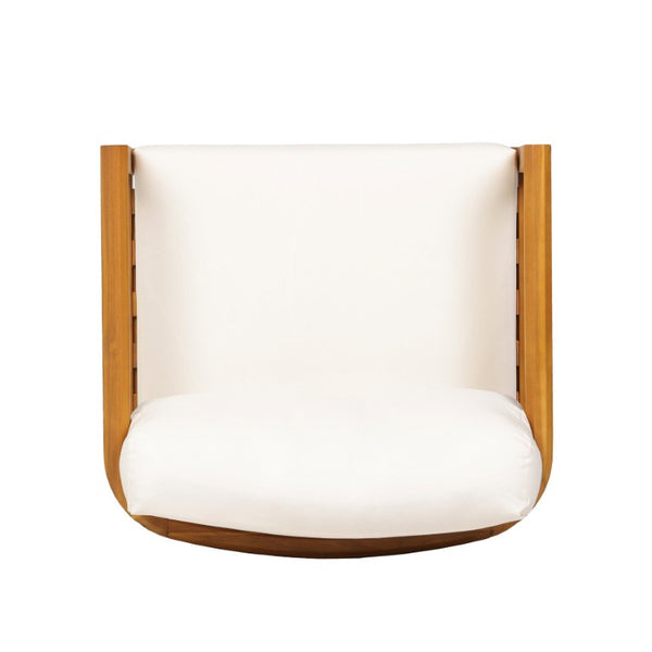 English Elm Boho Handwoven PE Wicker Outdoor Accent Chair Set All Weather Patio Seating Beige/Teak Acacia Wood Single N776P505070T