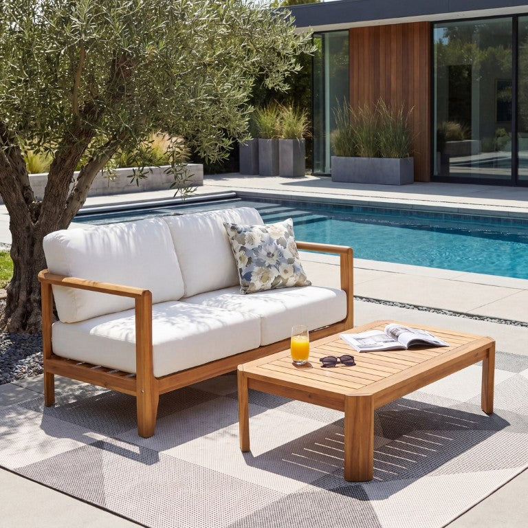 English Elm Elysian Outdoor Acacia Wood Loveseat Set with Water Resistant Cushions for Patio N776P505071T