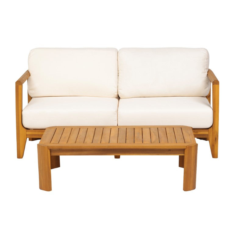 English Elm Elysian Outdoor Acacia Wood Loveseat Set with Water Resistant Cushions for Patio N776P505071T