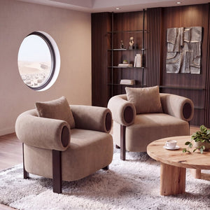 English Elm Audrey Armchair Wrap Around Solid Wood Frame Scandinavian Lounge Reading Chair Brown 38.5 L x 34.5 W x 27 H Set of 2 N776P507258B-2