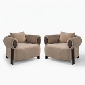English Elm Audrey Armchair Wrap Around Solid Wood Frame Scandinavian Lounge Reading Chair Brown 38.5 L x 34.5 W x 27 H Set of 2 N776P507258B-2