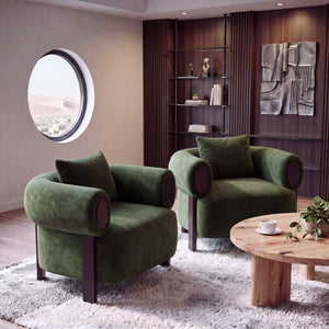 English Elm Upholstered Lounge Chairs with Solid Wood Frame for Modern Living Rooms Pair Olive Green Set of 2 N776P507258G-2