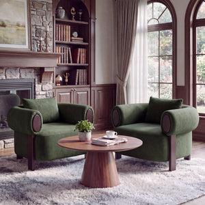 English Elm Upholstered Lounge Chairs with Solid Wood Frame for Modern Living Rooms Pair Olive Green Set of 2 N776P507258G-2