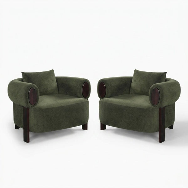 English Elm Upholstered Lounge Chairs with Solid Wood Frame for Modern Living Rooms Pair Olive Green Set of 2 N776P507258G-2
