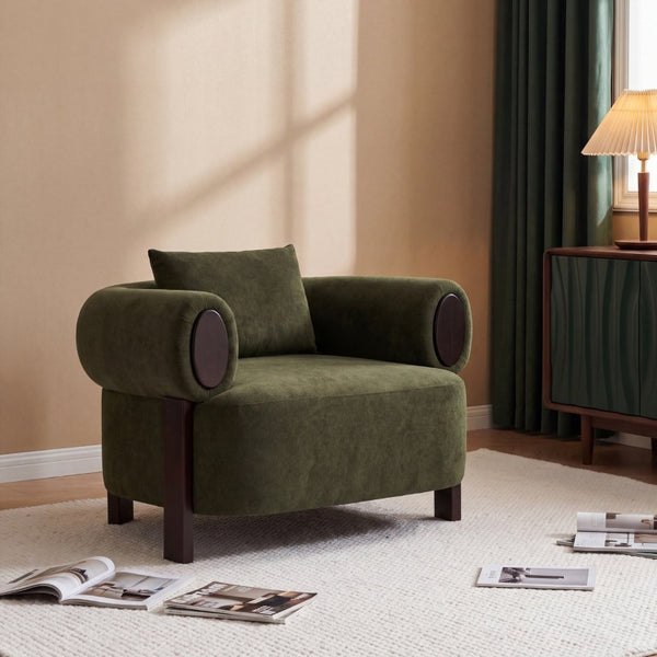 English Elm Audrey Armchair Wrap Around Solid Wood Frame Scandinavian Lounge Reading Chair Olive Green 38.5 L x 34.5 W x 27 H Single N776P507258G