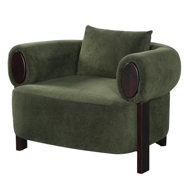 English Elm Audrey Armchair Wrap Around Solid Wood Frame Scandinavian Lounge Reading Chair Olive Green 38.5 L x 34.5 W x 27 H Single N776P507258G