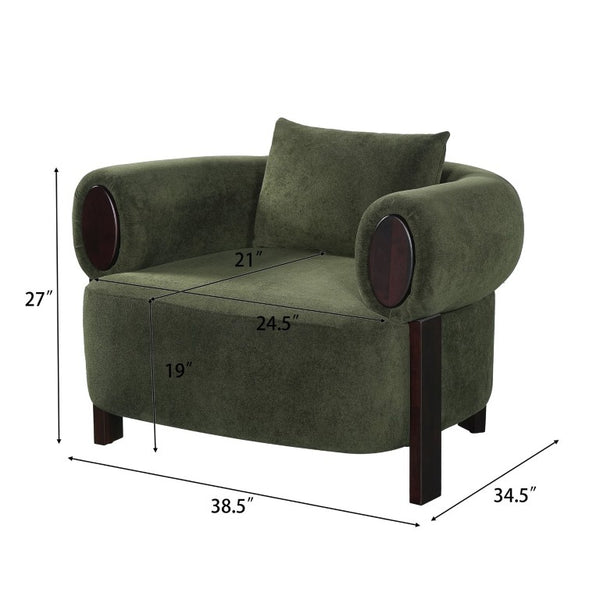 English Elm Audrey Armchair Wrap Around Solid Wood Frame Scandinavian Lounge Reading Chair Olive Green 38.5 L x 34.5 W x 27 H Single N776P507258G