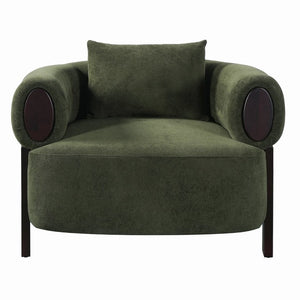 English Elm Audrey Armchair Wrap Around Solid Wood Frame Scandinavian Lounge Reading Chair Olive Green 38.5 L x 34.5 W x 27 H Single N776P507258G