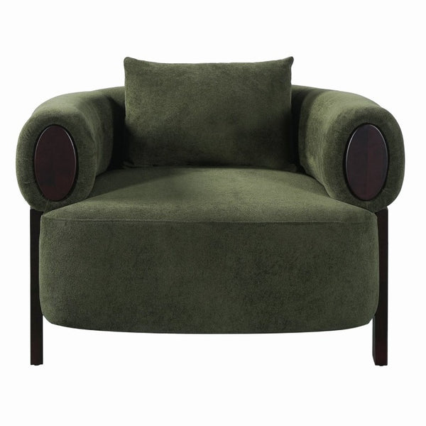 English Elm Audrey Armchair Wrap Around Solid Wood Frame Scandinavian Lounge Reading Chair Olive Green 38.5 L x 34.5 W x 27 H Single N776P507258G