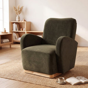 English Elm Audrey Armchair Wrap Around Solid Wood Frame Scandinavian Lounge Reading Chair Olive Green 30.5 L x 34.5 W x 34 H Single N776P507260G