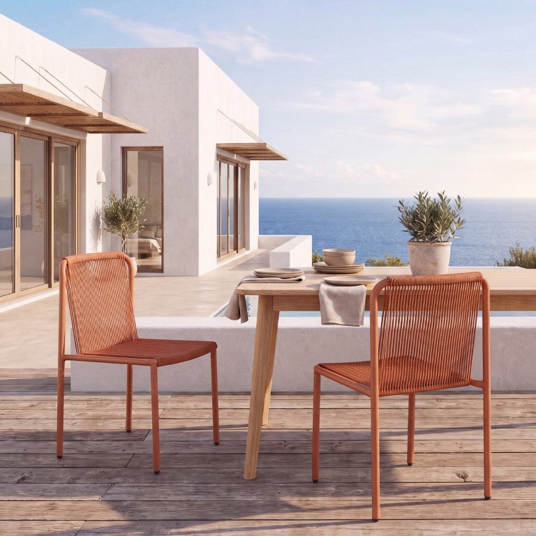 English Elm Outdoor Handwoven Rope Armless Dining Chairs Weather Resistant Metal Frame Set of 2 Dark Orange N776P507717O