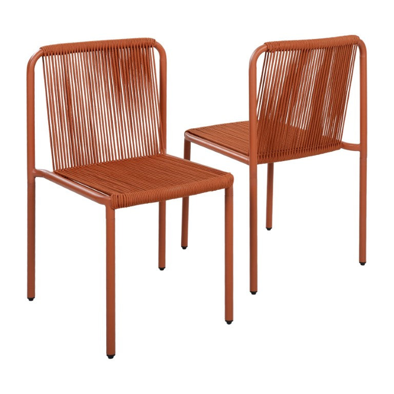 English Elm Outdoor Handwoven Rope Armless Dining Chairs Weather Resistant Metal Frame Set of 2 Dark Orange N776P507717O