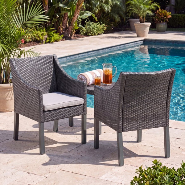 English Elm Antibes Outdoor Dining Chairs Set of 2 Handwoven PE Wicker All Weather Patio Grey N776P507718G