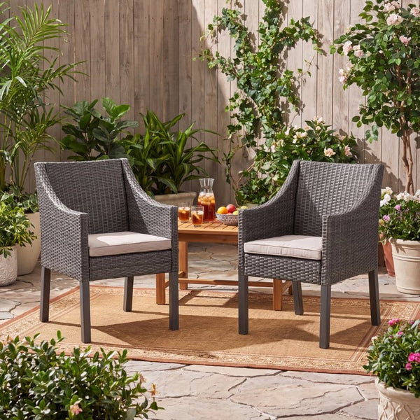 English Elm Antibes Outdoor Dining Chairs Set of 2 Handwoven PE Wicker All Weather Patio Grey N776P507718G