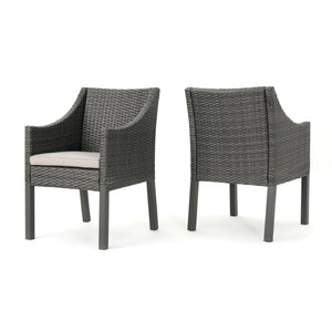 English Elm Antibes Outdoor Dining Chairs Set of 2 Handwoven PE Wicker All Weather Patio Grey N776P507718G