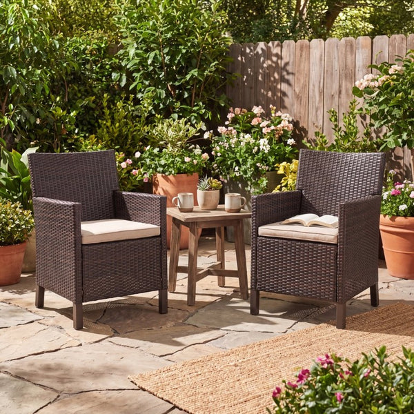 English Elm Antibes Outdoor Dining Chairs Set of 2 Handwoven PE Wicker All Weather Patio Brown Multi N776P507719B