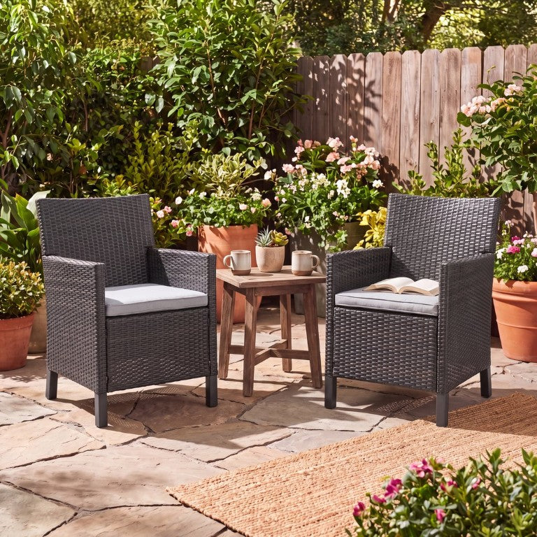 English Elm Cypress Outdoor Dining Chairs Handwoven PE Wicker All Weather Patio Set of Two N776P507719G