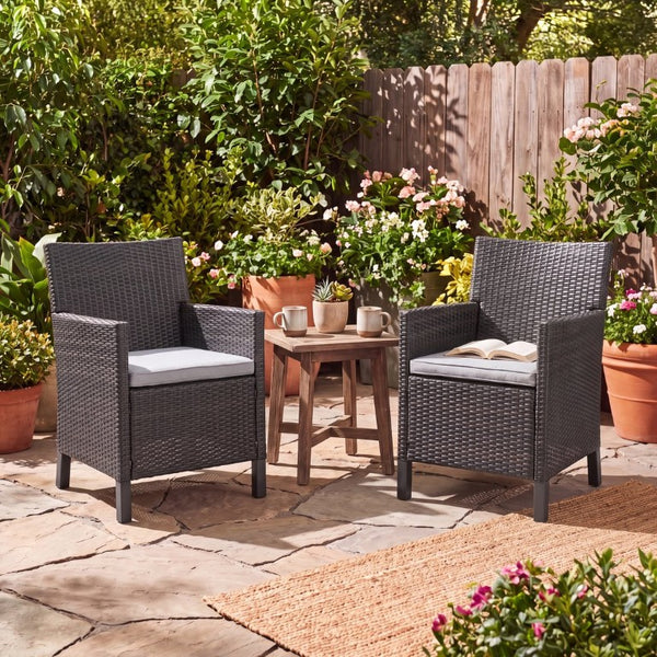 English Elm Cypress Outdoor Dining Chairs Handwoven PE Wicker All Weather Patio Set of Two N776P507719G