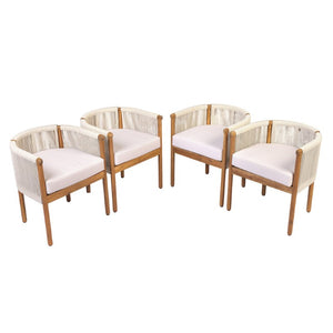 English Elm Outdoor Acacia Wood Dining Chairs with Braided Rope Weave Scandinavian Patio Style Beige Set of 4 N776P508223B-2