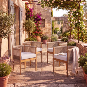 English Elm Outdoor Acacia Wood Dining Chairs with Braided Rope Weave Scandinavian Patio Style Brown Set of 4 N776P508223D-2