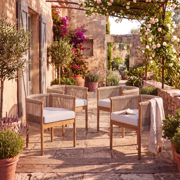 English Elm Outdoor Acacia Wood Dining Chairs with Braided Rope Weave Scandinavian Patio Style Brown Set of 4 N776P508223D-2