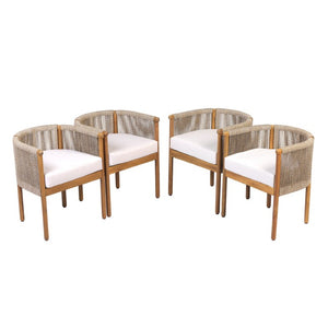 English Elm Outdoor Acacia Wood Dining Chairs with Braided Rope Weave Scandinavian Patio Style Brown Set of 4 N776P508223D-2
