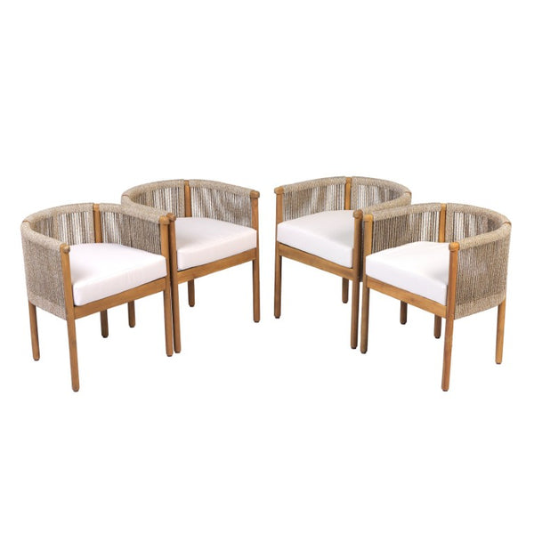 English Elm Outdoor Acacia Wood Dining Chairs with Braided Rope Weave Scandinavian Patio Style Brown Set of 4 N776P508223D-2