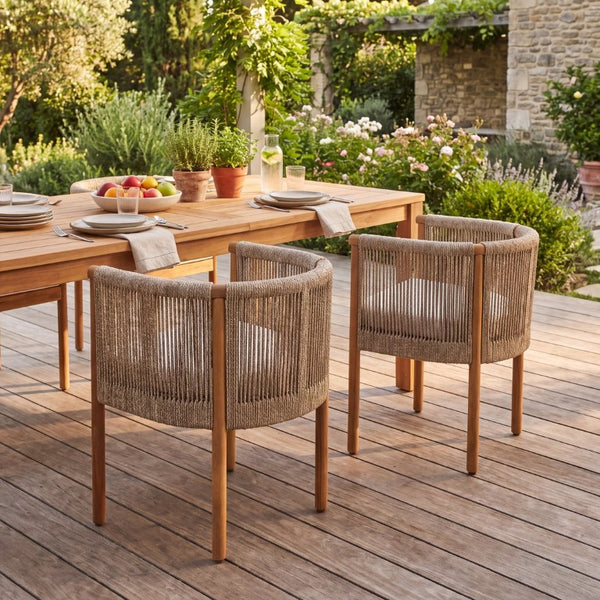 English Elm Outdoor Acacia Wood Dining Chairs with Braided Rope Weave Scandinavian Patio Style Brown Set of 2 N776P508223D
