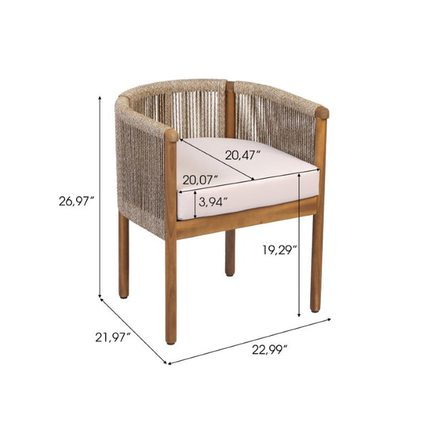 English Elm Outdoor Acacia Wood Dining Chairs with Braided Rope Weave Scandinavian Patio Style Brown Set of 2 N776P508223D