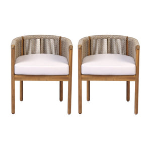 English Elm Outdoor Acacia Wood Dining Chairs with Braided Rope Weave Scandinavian Patio Style Brown Set of 2 N776P508223D