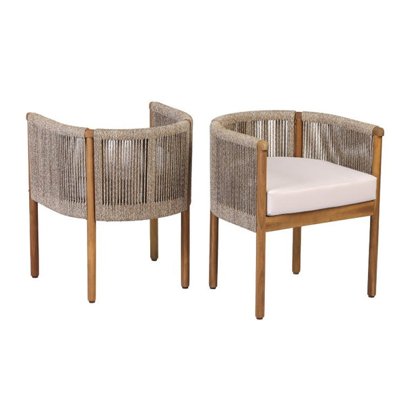 English Elm Outdoor Acacia Wood Dining Chairs with Braided Rope Weave Scandinavian Patio Style Brown Set of 2 N776P508223D