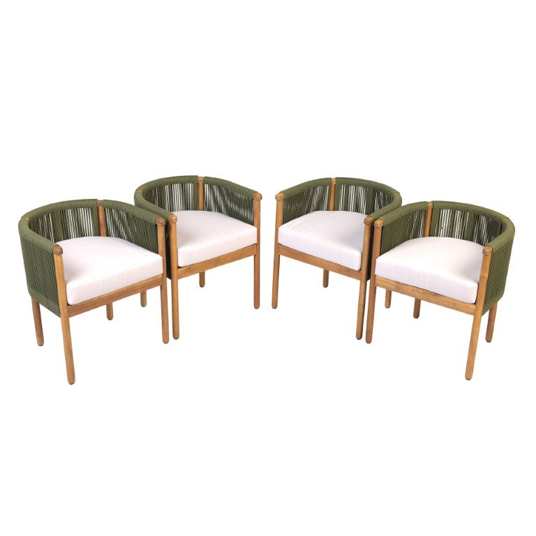 English Elm Outdoor Acacia Wood Dining Chairs with Braided Rope Weave Scandinavian Patio Style Green Set of 4 N776P508223G-2