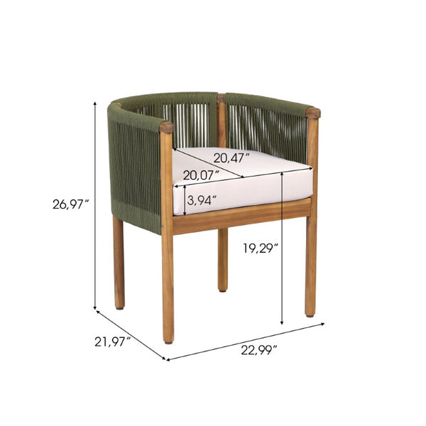 English Elm Outdoor Acacia Wood Dining Chairs with Braided Rope Weave Scandinavian Patio Style Green Set of 4 N776P508223G-2