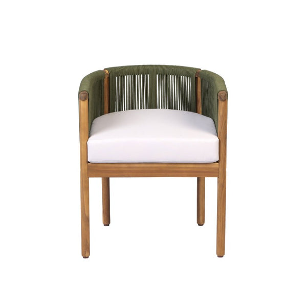 English Elm Outdoor Acacia Wood Dining Chairs with Braided Rope Weave Scandinavian Patio Style Green Set of 2 N776P508223G