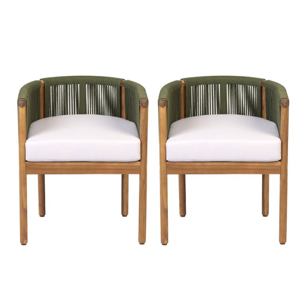 English Elm Outdoor Acacia Wood Dining Chairs with Braided Rope Weave Scandinavian Patio Style Green Set of 2 N776P508223G