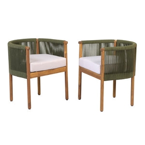 English Elm Outdoor Acacia Wood Dining Chairs with Braided Rope Weave Scandinavian Patio Style Green Set of 2 N776P508223G